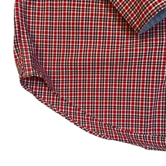 Nautica Long Sleeve Button Up Dress Shirt Small Pattern Red Navy Plaid Men Sz XL - Picture 9 of 12